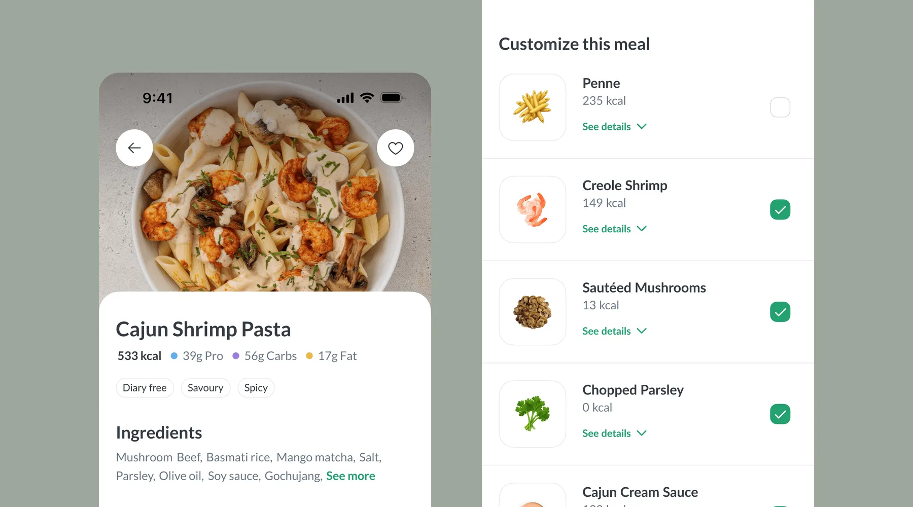 Customise this meal screen