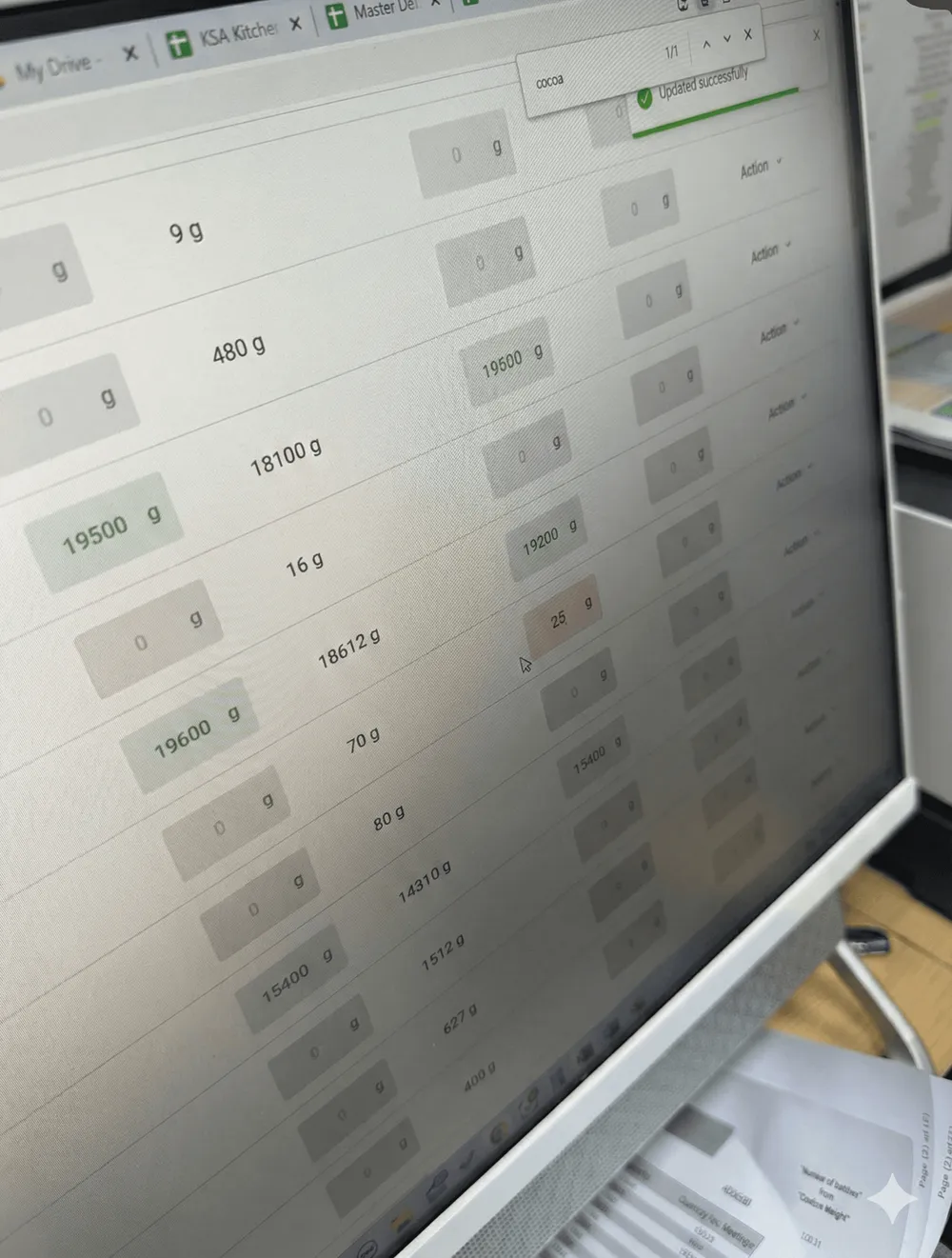 The kitchen display on a screen in the Calo kitchen